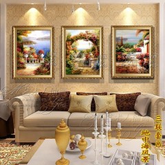 品牌美式田园地中海风景油画家居装饰画手绘欧式有框客厅壁挂画
