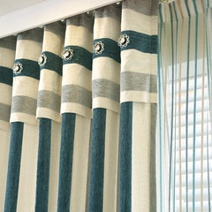 定制窗帘简约卧室客厅窗帘雪尼尔地中海窗帘布料条纹窗纱窗帘成品