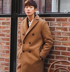 冬季男士韩版中长款纯色青年英伦毛呢外套加厚宽松保暖呢子大衣