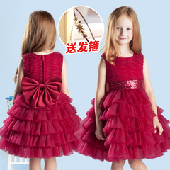 公主裙儿童礼服红色蓬蓬裙新年服钢琴演出服女童主持人生日晚礼服