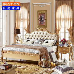 欧式床真皮双人床美式皮床法式床香槟金色实木床1.8米结婚床软床