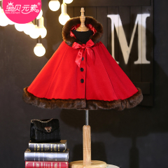 女童圣诞童装斗篷毛呢子新年外套2016冬季韩版儿童披风红色加厚款