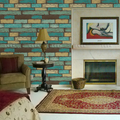 中式砖纹木纹壁纸 欧式复古怀旧亚光斑驳地中海墙纸卧室客厅装修