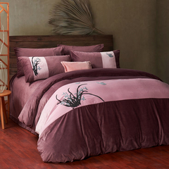 冬季保暖加厚法莱绒套件床单式被套刺绣1.8m床上用品珊瑚绒四件套