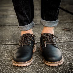 想川男士秋季新款硬汉工装鞋休闲运动风潮流纯色系带大头皮鞋耐磨