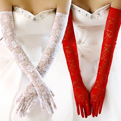 新娘蕾丝加长手套结婚纱白色手套礼服红色手套韩式秋冬黑色短手套