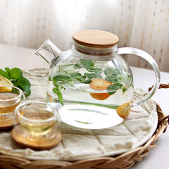 1000ml耐热玻璃花茶壶 竹盖过滤茶具套装 大容量水壶 泡花茶茶壶