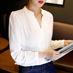 百素2015秋冬新款衬衫韩版优雅气质宽松长袖显瘦雪纺衫衬衫