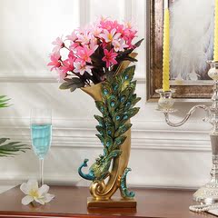 欧式花瓶软装工艺品艺术 摆件创意客厅电视柜孔雀花器仿真花套装