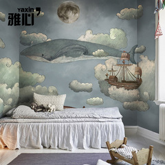雅心 海洋儿童房墙纸女孩男孩壁纸无纺布卧室温馨欧式定制壁画