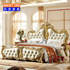 欧式皮床真皮法式床香槟金色双人床1.5米实木床1.8米结婚床皮软床