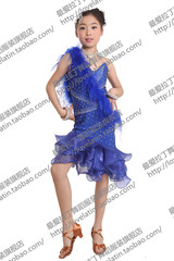14新款  驼鸟毛演出服装 少儿拉丁表演舞蹈裙 女童拉丁比赛服装