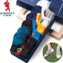 6双礼盒装与狼共舞男士穿袜夏季运动棉袜隐形低帮袜子字母休闲袜