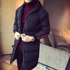 2016男装冬季新款棉衣男士加厚韩版修身撞色连帽中长款棉服外套男