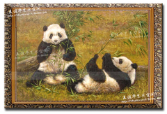 纯手绘油画 高档有框装饰画 中欧式壁画挂画艺术画 动物油画熊猫