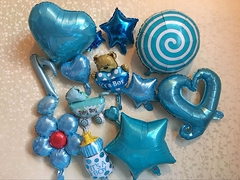 周岁百天聚会生日气球 儿童 派对背景墙布置装饰男生蓝色铝膜气球