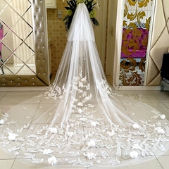 新娘白色3米长头纱韩式蕾丝花朵宽头纱婚纱礼服配件头纱头饰包邮
