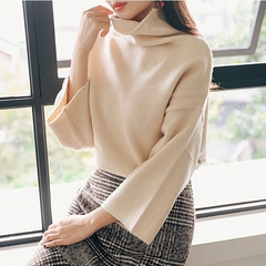韩国代购 大码女装 2016秋冬装新款 堆堆领宽松蝙蝠袖针织毛衣