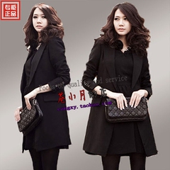 韩国代购2016新款女士西服上衣春秋气质显瘦中长款黑色西装外套女
