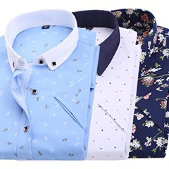夏季新款印花男土短袖衬衫学生休闲装修身半袖衬衣韩版中青年寸衣