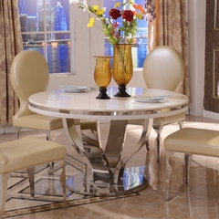 欧式新古典后现代家具 定制餐台 不锈钢圆形大理石时尚餐桌椅组合