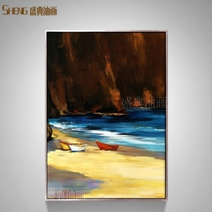 纯手绘油画现代抽象沙滩海景装饰画欧式客厅过道玄关挂画走廊壁画