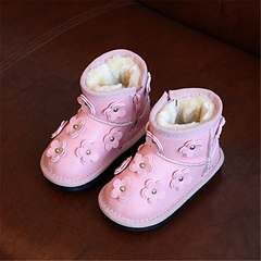 韩版女童花朵公主鞋棉靴 冬季新款1-3岁宝宝雪地靴加绒小童棉鞋潮