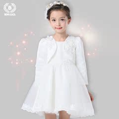 女童春秋季公主裙披肩中大童长袖白色披风儿童礼服花童婚纱外套
