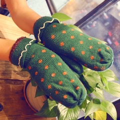 日系森女生可爱冬款荷叶边针织保暖加厚加绒手套可爱全指毛线手套