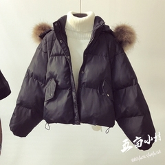 2016冬季女装新款韩版加厚毛领连帽面包服蝙蝠袖短款棉衣外套宽松