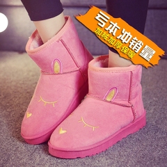 冬季韩版可爱猫咪学生棉靴加绒保暖雪地靴短筒卡通女鞋短靴女平底
