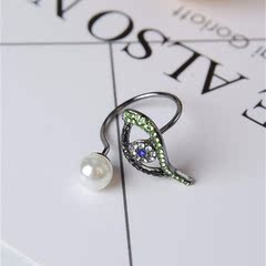 韩国时尚夸张大眼睛珍珠戒指女个性开口戒指日韩饰品潮人食指指环