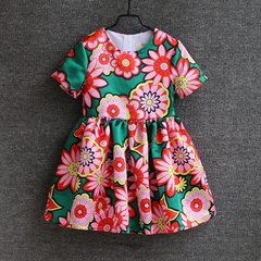 童装连衣裙夏季新款短袖亲子母女装蓬蓬裙修身气质印花女童裙子